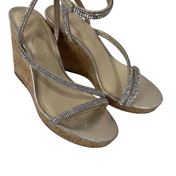 Jessica Simpson Tenley Womens Rhinestone Ankle Strap Platform Wedge Sandals 8M - Picture 9 of 12